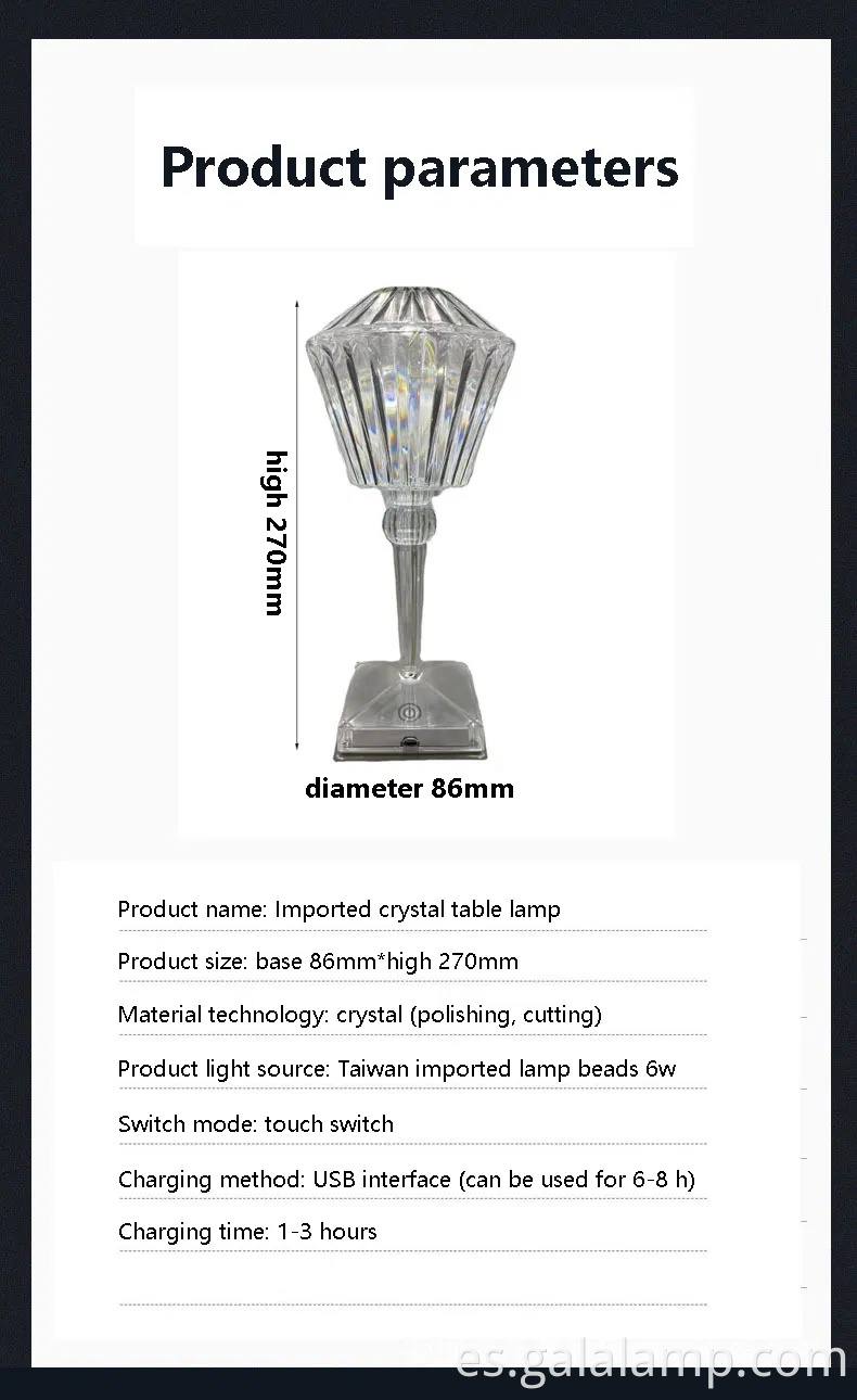 Elegante lámpara de mesa de cristal controlada táctil para casas modernas